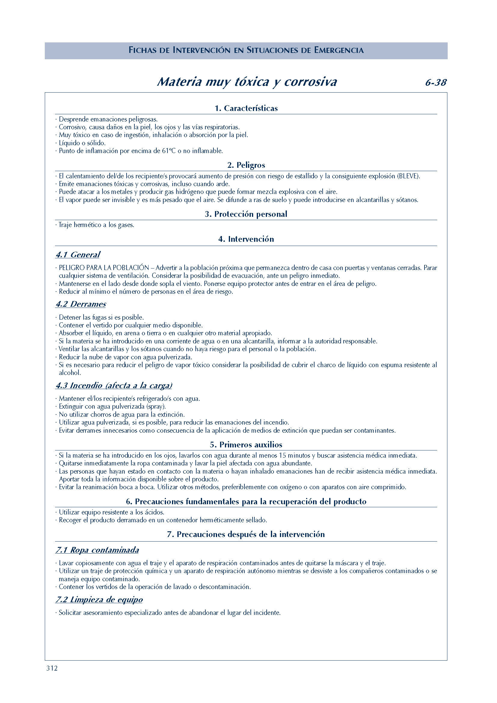 276 FICHA 6-38 MATERIA MUY TOXICA CORROSIVA FICHAS EMERGENCIA